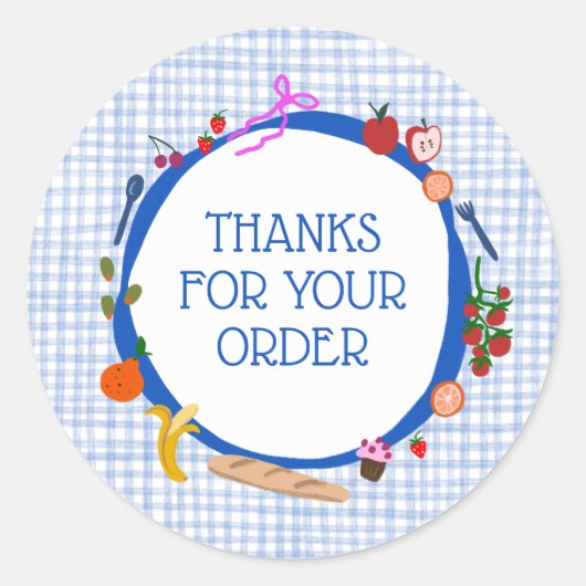 Sticker Rond Pique-nique Gingham Moderne Mignon COMMANDE PERSON (Devant)