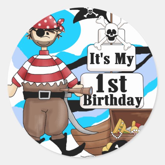 Sticker Rond Pirate 1er Anniversaire T-shirts et cadeaux (Devant)