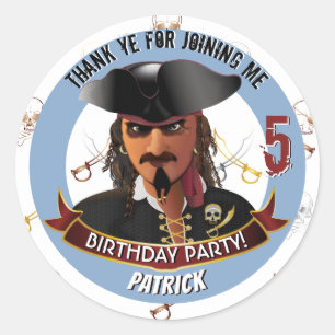 Sticker Rond Pirate Anniversaire de enfant Merci