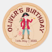 Sticker Rond Pirate Boy Treasure Map Amusants Anniversaire Fête (Devant)