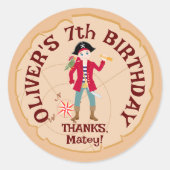 Sticker Rond Pirate Boy Treasure Map Amusants Anniversaire Fête (Devant)