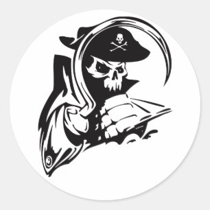 Sticker Rond Pirate Captain Skeleton Hook Pirate Thème B Jour