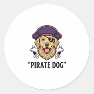 Sticker Rond Pirate Chien Gravure Vintage Dessin de T-shirt_1