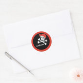 Sticker Rond Pirate Crâne Crossbones Noir Rouge Monogramme Enfa (Enveloppe)