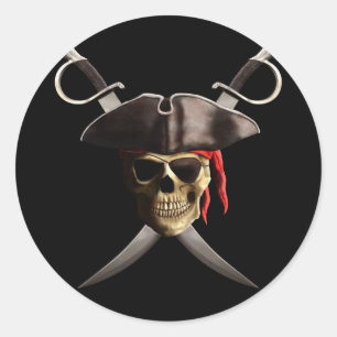 Sticker Rond Pirate Crâne et épées