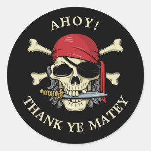 Sticker Rond Pirate crâne et Merci croisé