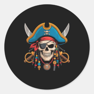 Sticker Rond Pirate Crâne et os croisés Squelette Halloween Pou