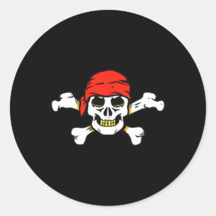 Sticker Rond Pirate Crâne et os croisés Squelette Halloween Pou
