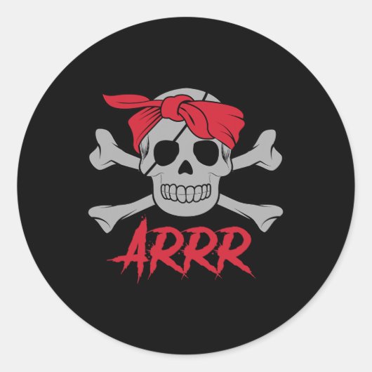 Sticker Rond Pirate Crâne mort avec patchs d'oeil Halloween (Devant)