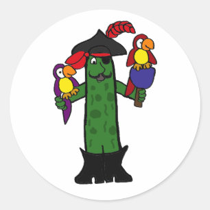 Sticker Rond Pirate de poulet amusant avec des perroquets