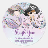 Sticker Rond Pirate de sirène sous la mer Faveur d'anniversaire (Devant)