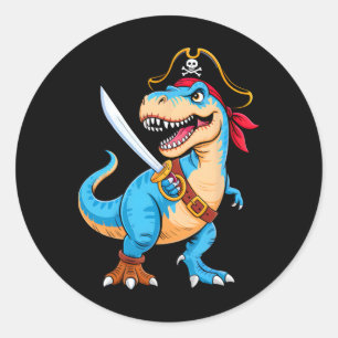 Sticker Rond Pirate Dinosaur T Rex Garçons Enfants Funny Hallow