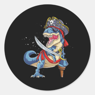 Sticker Rond Pirate Dinosaure T Rex Jolly Roger Halloween Drôle