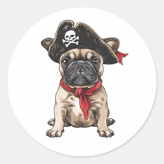 Sticker Rond Pirate French Buldog Skull Crossbones (Devant)