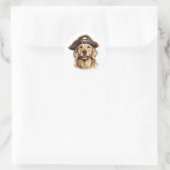 Sticker Rond Pirate Golden Retriever Chien Crâne (Sac)