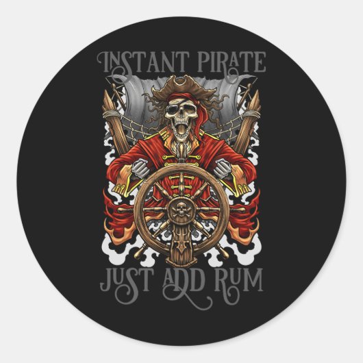 Sticker Rond Pirate Instantané Ajouter Juste Rum Halloween Crui (Devant)