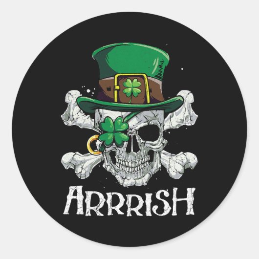 Sticker Rond Pirate Jour de la Saint Patrick Arrrish Leprechaun (Devant)