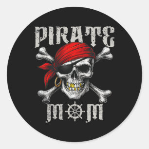 Sticker Rond Pirate Maman Jolly roger Drapeau Et Crossbones Crâ