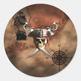 Sticker Rond Pirate map
