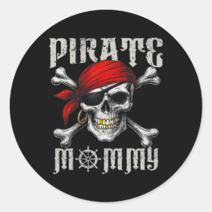 Sticker Rond Pirate Mommy Jolly roger Drapeau Et Crossbones Crâ