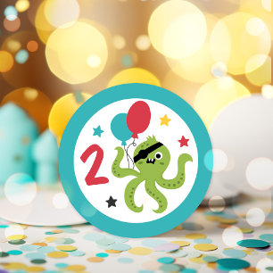 Sticker Rond Pirate Octopus Boy fête d'anniversaire