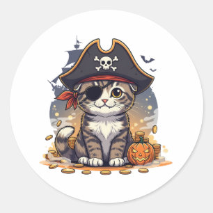 Sticker Rond Pirate Pold - Cute Scottish Pold Cat en Casquette