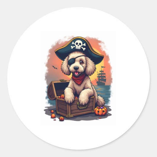 Sticker Rond Pirate Poodle Plunder (Devant)