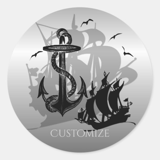 Sticker Rond Pirate Ship & Ancres Black Silhouette (Devant)