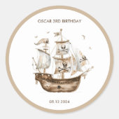 Sticker Rond Pirate Ship Brown thème nautique Anniversaire (Devant)