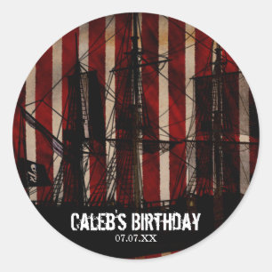 Sticker Rond Pirate Ship Grunge Anniversaire Fête Favoriser Sti