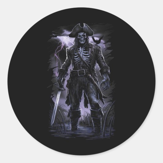 Sticker Rond Pirate Skeleton Ghost Ship Halloween Costume Party (Devant)