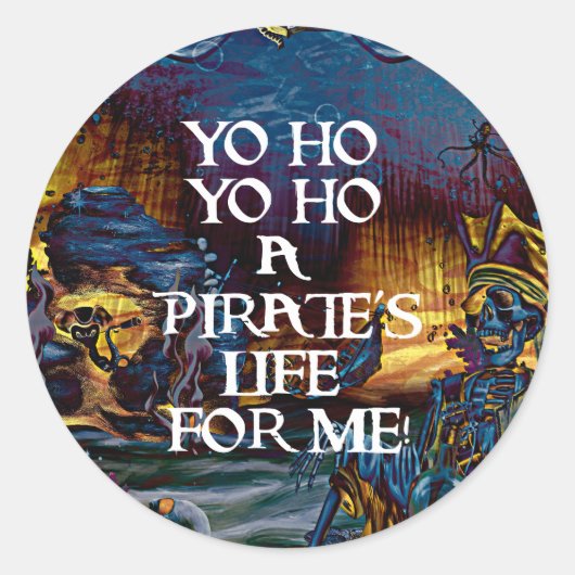Sticker Rond Pirate Skeleton Treasure Under the Sea Comic Art (Devant)
