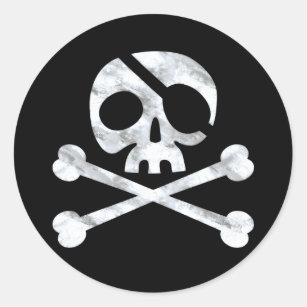 Sticker Rond Pirate Skull & Crossbones Noir