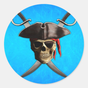 Sticker Rond Pirate Skull Swords