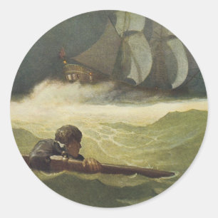 Sticker Rond Pirates Anciens, Naufrage du Covenant par NC Wyeth