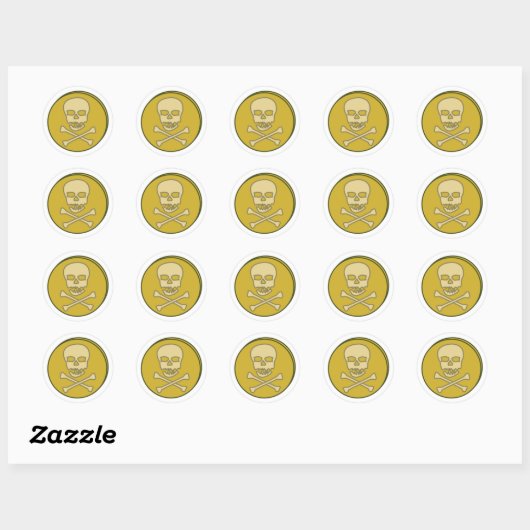 Sticker Rond Pirates Crâne et Crossbones pièce d'or Classic Ro (Feuille)