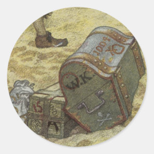 Sticker Rond Pirates de légende, William Kidd enterrant un trés