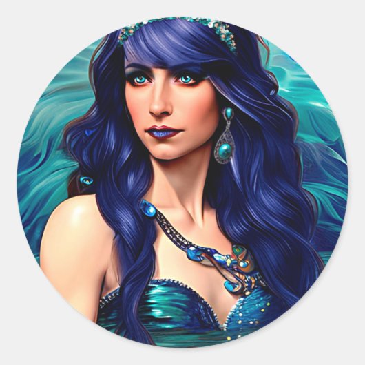 Sticker Rond Pisces Mermaid Queen Art Imaginaire original (Devant)