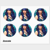 Sticker Rond Pisces Mermaid Queen Art Imaginaire original (Feuille)