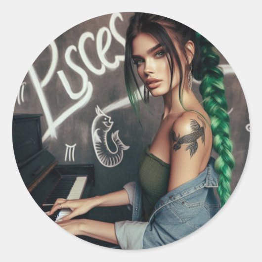 Sticker Rond Pisces Zodiac Musicien Piano (Devant)