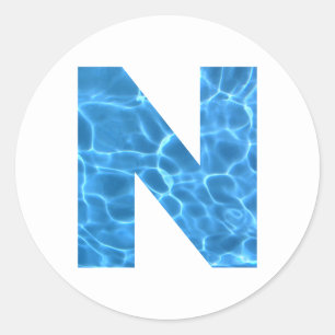 Sticker Rond Piscine Bleu Aqua Photo Monogramme N