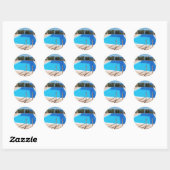 Sticker Rond Piscine bleue avec escaliers en mer (Feuille)