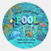 Sticker Rond Piscine d'été Merci fête d'anniversaire (Devant)