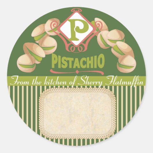 Sticker Rond Pistache couleur personnalisée en conserve étiquet (Devant)