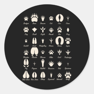 Sticker Rond Pistes d'animaux Animaux communs et pistes de faun