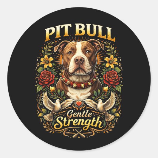 Sticker Rond Pit Bull : Force Douce (Devant)