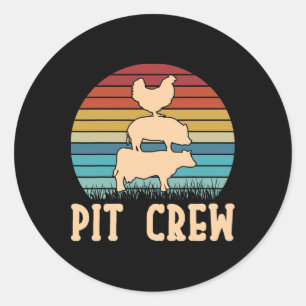 Sticker Rond Pit Crew Cow Pig Poulet Byrbecue Grillade Bbq