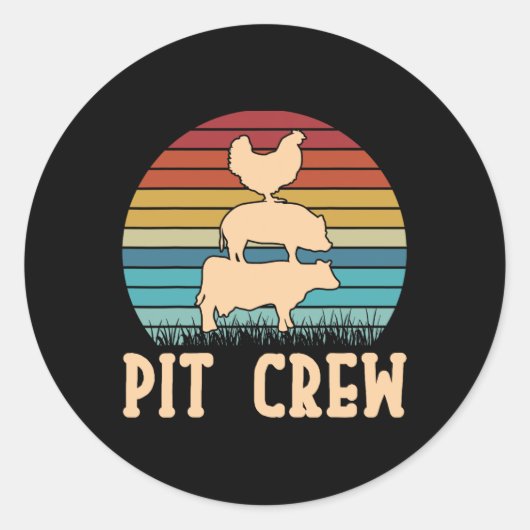 Sticker Rond Pit Crew Cow Pig Poulet Byrbecue Grillade Bbq (Devant)