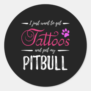 Sticker Rond Pitbull Amoureux des chiens Tattoo Chemise Drôle C