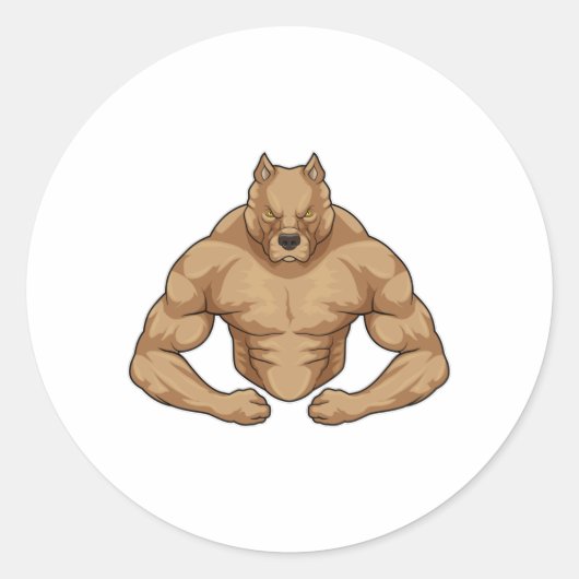 Sticker Rond Pitbull comme Bodybuilder extrême (Devant)